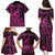 Koa Ikaika Warrior Helmet with Shark Family Matching Puletasi and Hawaiian Shirt Pink Kakau Style