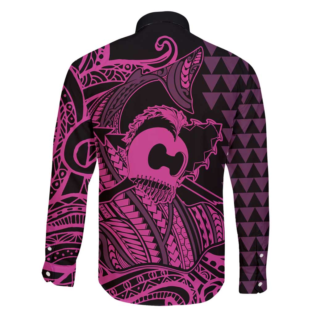 Koa Ikaika Warrior Helmet with Shark Family Matching Puletasi and Hawaiian Shirt Pink Kakau Style LT9 - Polynesian Pride