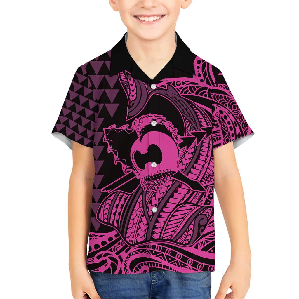 Koa Ikaika Warrior Helmet with Shark Family Matching Puletasi and Hawaiian Shirt Pink Kakau Style LT9 Son's Shirt Pink - Polynesian Pride