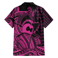 Koa Ikaika Warrior Helmet with Shark Family Matching Short Sleeve Bodycon Dress and Hawaiian Shirt Pink Kakau Style