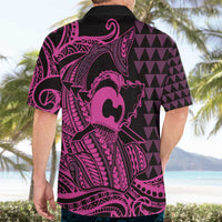 Koa Ikaika Warrior Helmet with Shark Hawaiian Shirt Pink Kakau Style