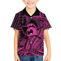 Koa Ikaika Warrior Helmet with Shark Hawaiian Shirt Pink Kakau Style