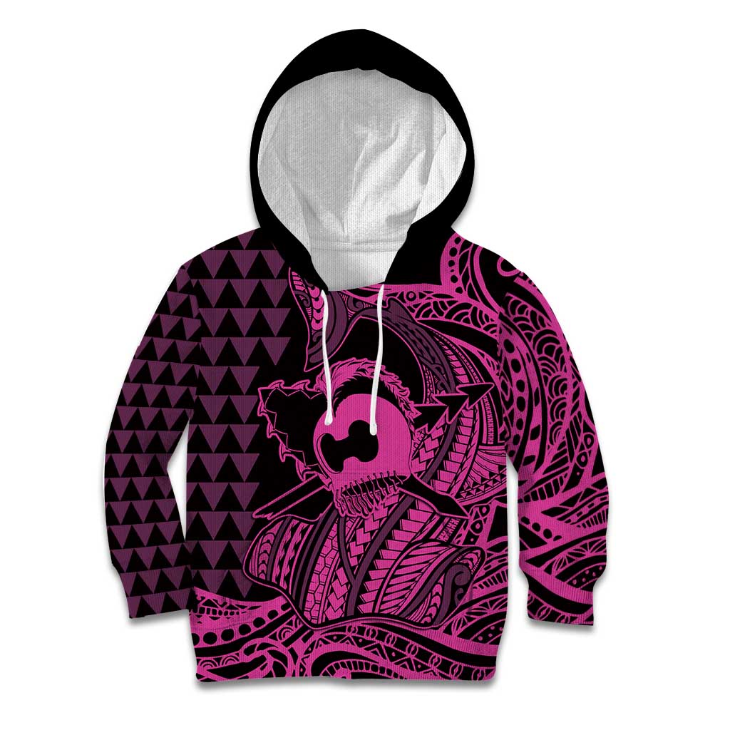 Koa Ikaika Warrior Helmet with Shark Kid Hoodie Pink Kakau Style