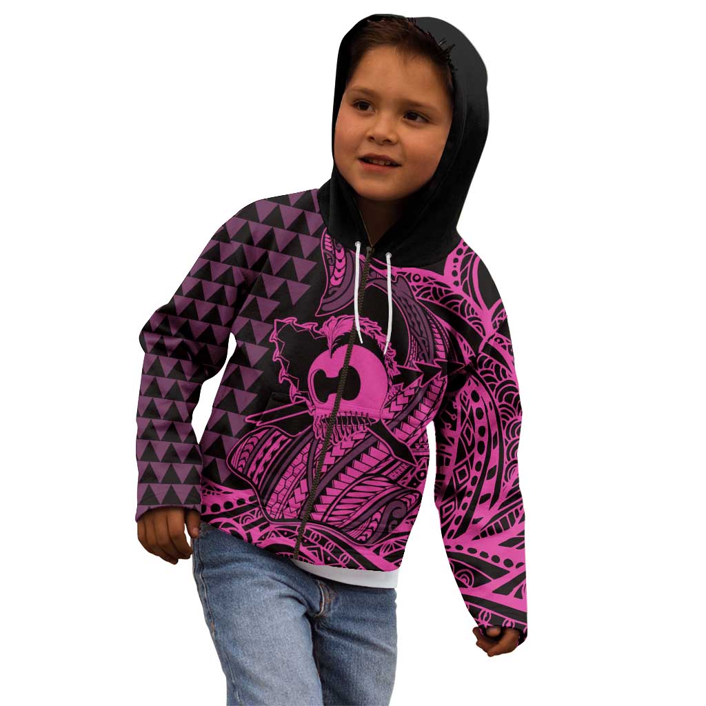 Koa Ikaika Warrior Helmet with Shark Kid Hoodie Pink Kakau Style