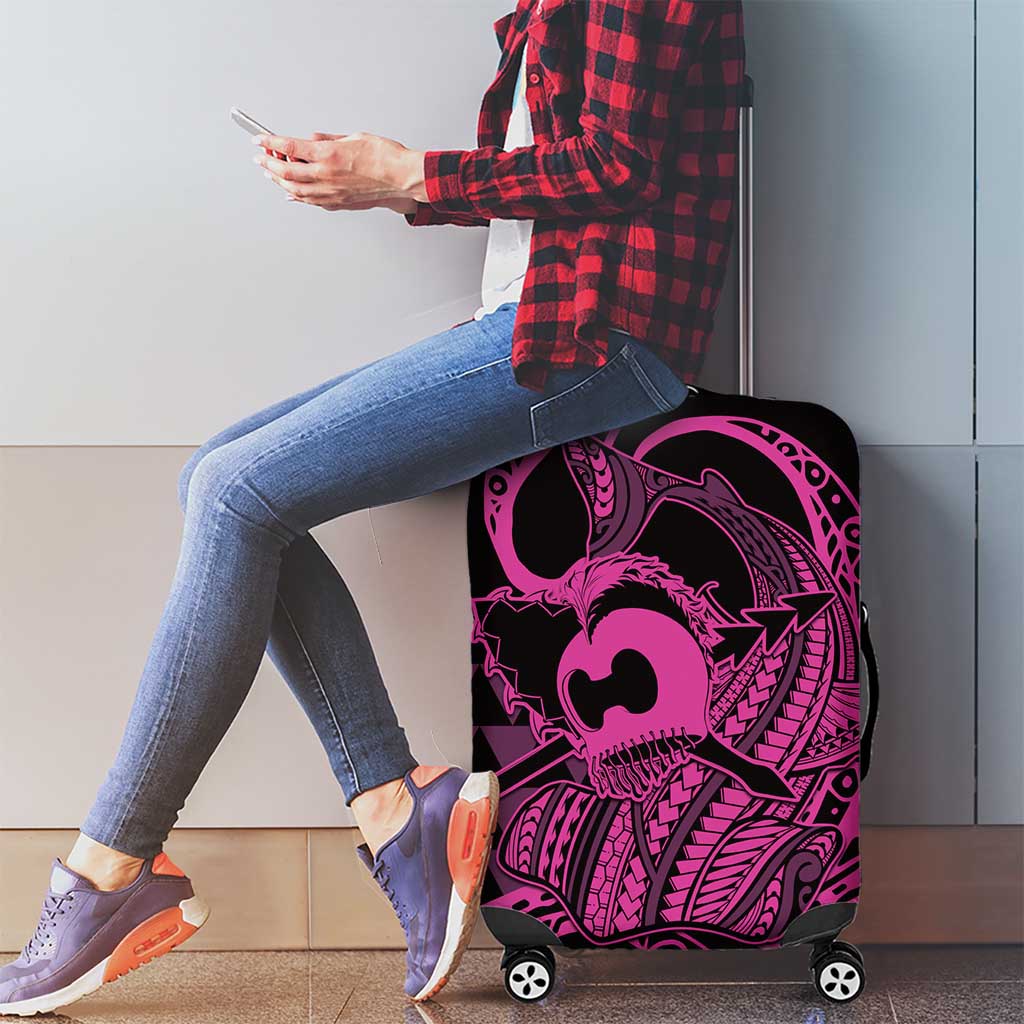 Koa Ikaika Warrior Helmet with Shark Luggage Cover Pink Kakau Style