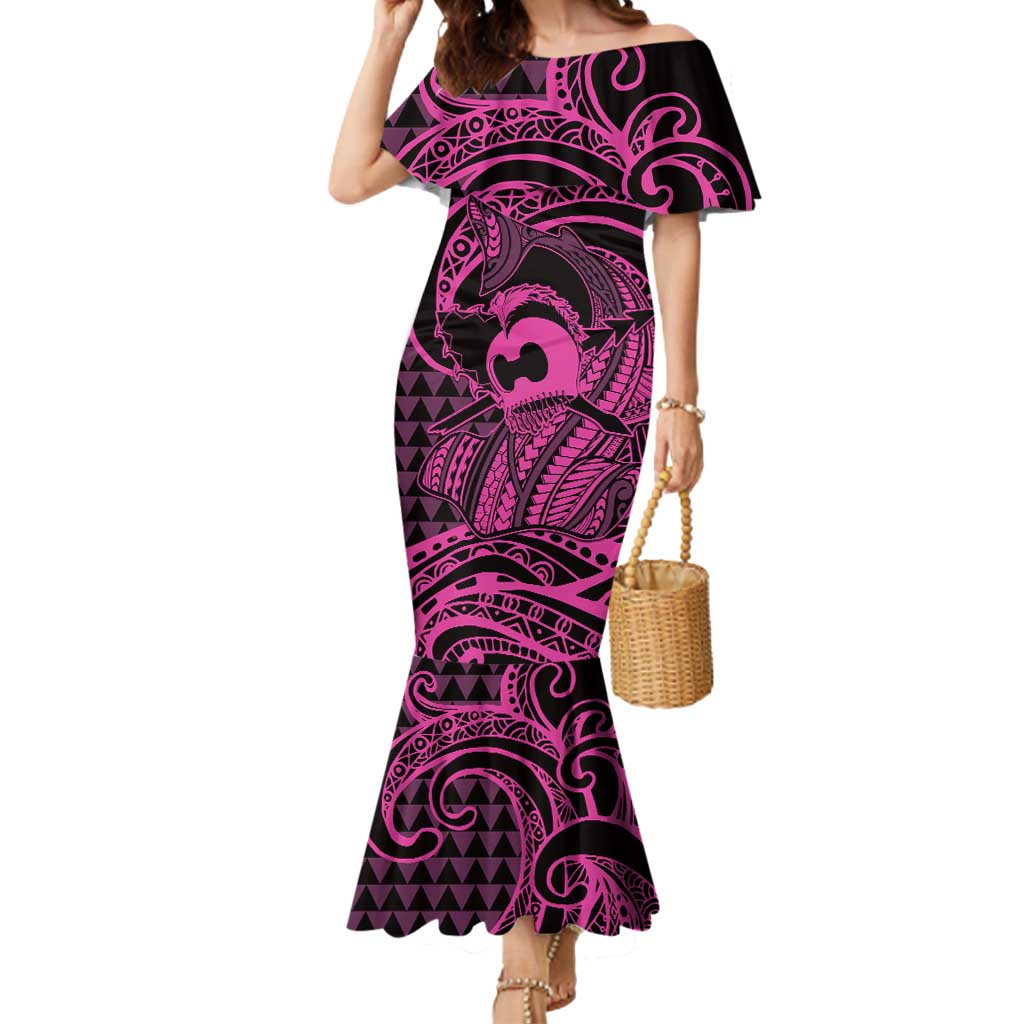 Koa Ikaika Warrior Helmet with Shark Mermaid Dress Pink Kakau Style LT9 Women Pink - Polynesian Pride