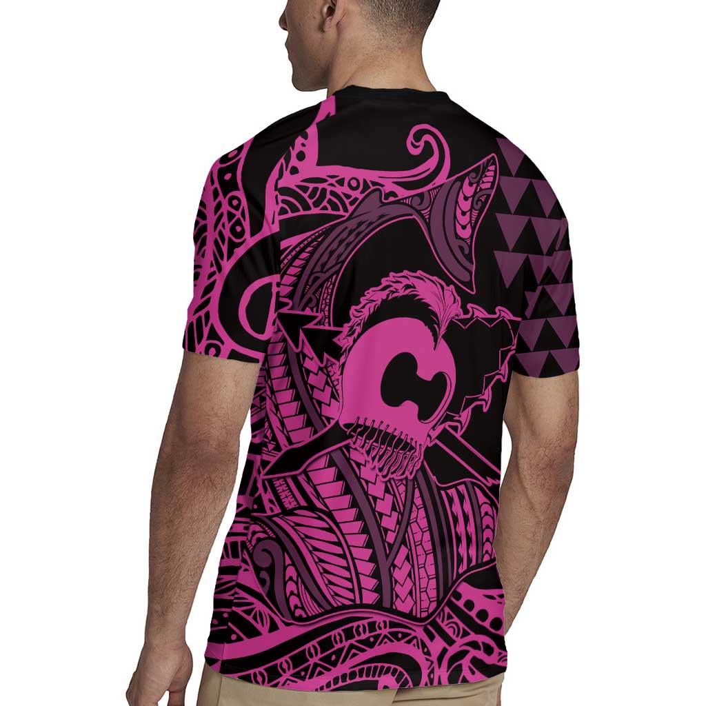 Koa Ikaika Warrior Helmet with Shark Rugby Jersey Pink Kakau Style