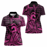 Koa Ikaika Warrior Helmet with Shark Women Polo Shirt Pink Kakau Style