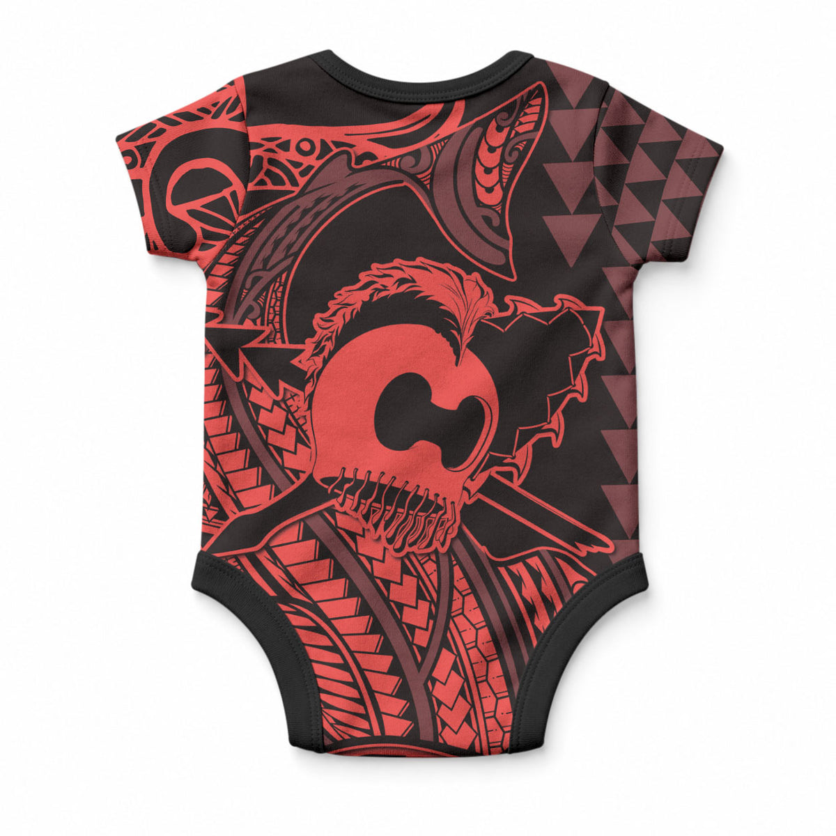 Koa Ikaika Warrior Helmet with Shark Baby Onesie Red Kakau Style LT9 - Polynesian Pride