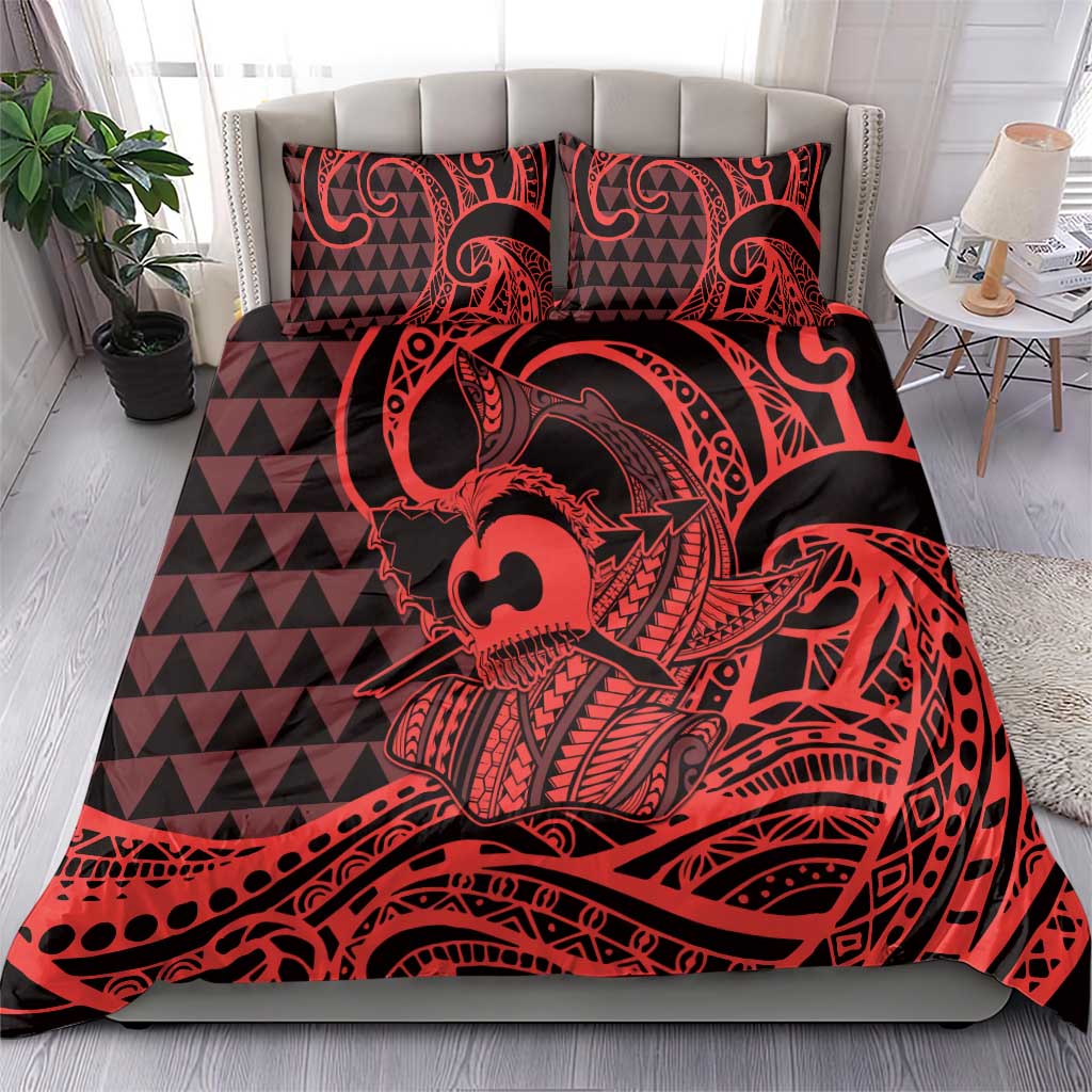 Koa Ikaika Warrior Helmet with Shark Bedding Set Red Kakau Style LT9 - Polynesian Pride