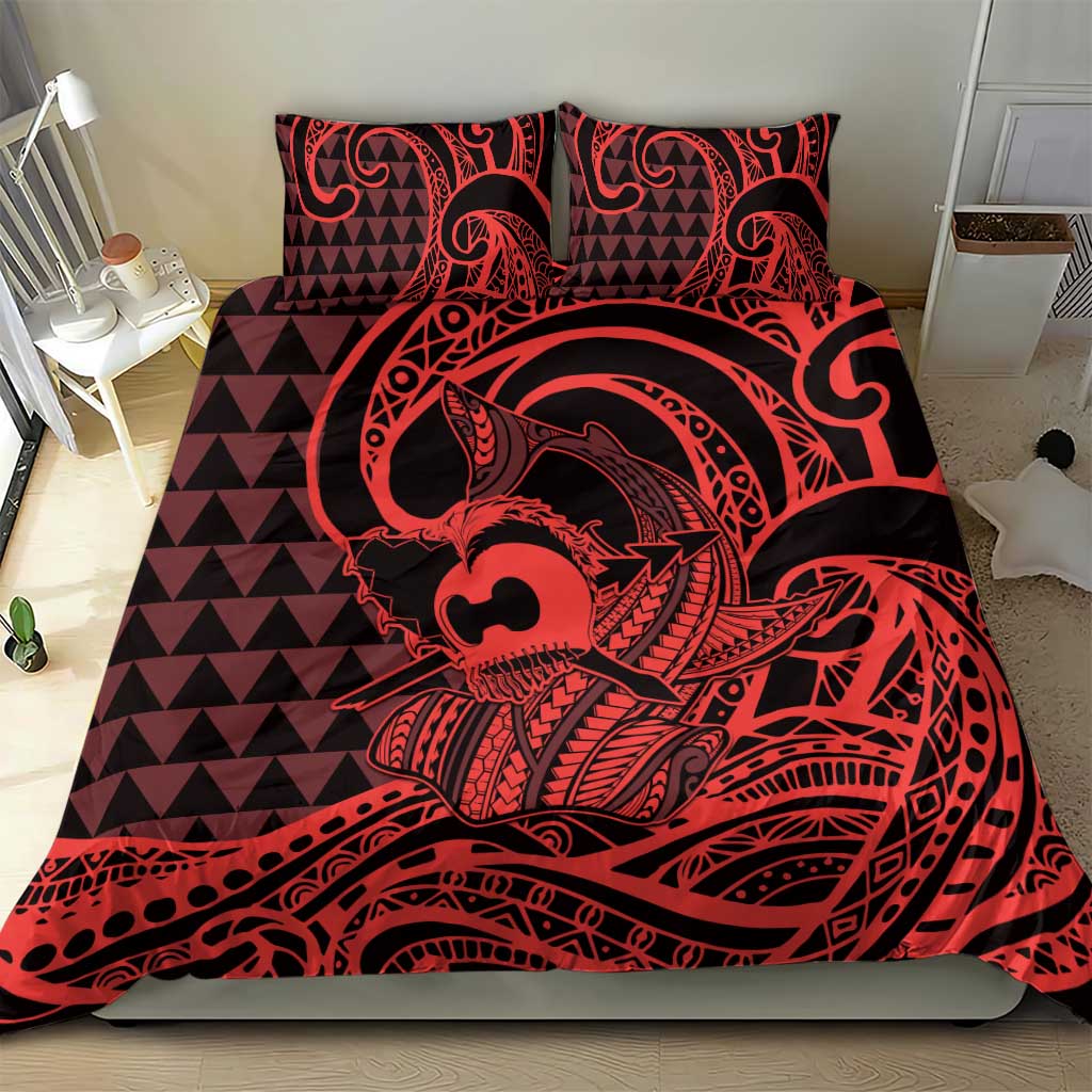 Koa Ikaika Warrior Helmet with Shark Bedding Set Red Kakau Style LT9 - Polynesian Pride