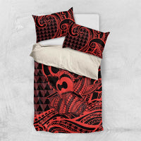 Koa Ikaika Warrior Helmet with Shark Bedding Set Red Kakau Style LT9 US Twin 172cm x 218cm Red - Polynesian Pride