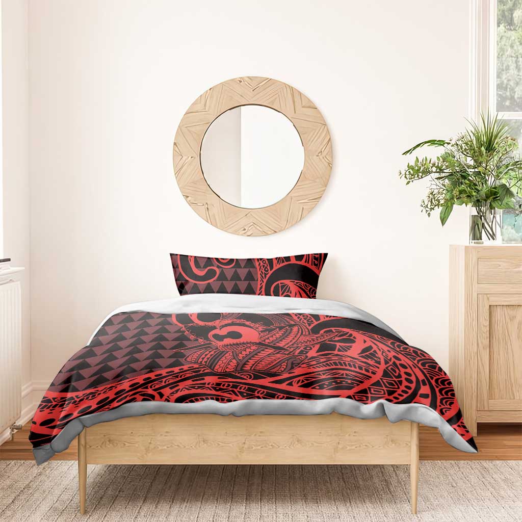 Koa Ikaika Warrior Helmet with Shark Bedding Set Red Kakau Style LT9 - Polynesian Pride