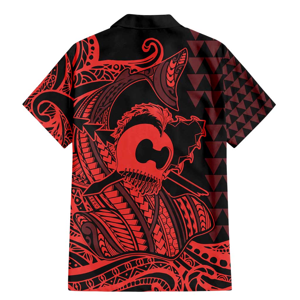 Koa Ikaika Warrior Helmet with Shark Family Matching Mermaid Dress and Hawaiian Shirt Red Kakau Style