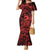 Koa Ikaika Warrior Helmet with Shark Family Matching Mermaid Dress and Hawaiian Shirt Red Kakau Style