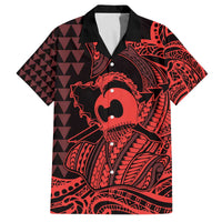 Koa Ikaika Warrior Helmet with Shark Family Matching Off The Shoulder Long Sleeve Dress and Hawaiian Shirt Red Kakau Style LT9 Dad's Shirt - Short Sleeve Red - Polynesian Pride