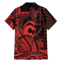 Koa Ikaika Warrior Helmet with Shark Family Matching Short Sleeve Bodycon Dress and Hawaiian Shirt Red Kakau Style
