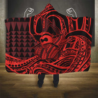 Koa Ikaika Warrior Helmet with Shark Hooded Blanket Red Kakau Style
