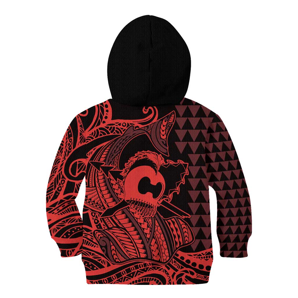 Koa Ikaika Warrior Helmet with Shark Kid Hoodie Red Kakau Style