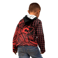 Koa Ikaika Warrior Helmet with Shark Kid Hoodie Red Kakau Style