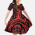 Koa Ikaika Warrior Helmet with Shark Kid Short Sleeve Dress Red Kakau Style