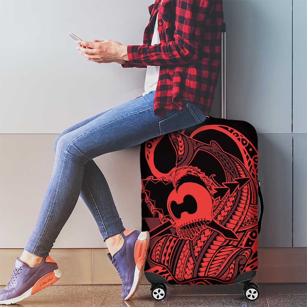 Koa Ikaika Warrior Helmet with Shark Luggage Cover Red Kakau Style