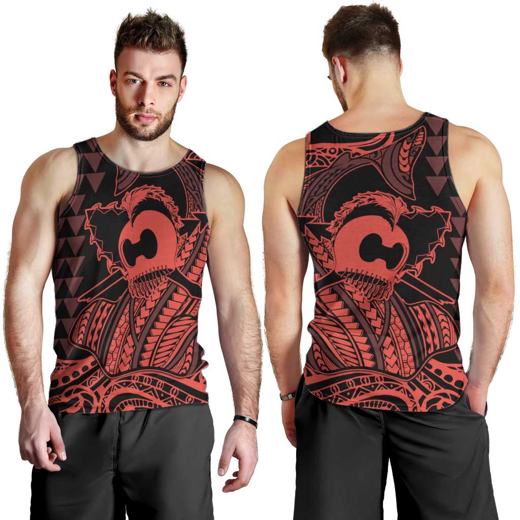 Koa Ikaika Warrior Helmet with Shark Men Tank Top Red Kakau Style