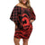 Koa Ikaika Warrior Helmet with Shark Off Shoulder Short Dress Red Kakau Style