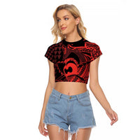 Koa Ikaika Warrior Helmet with Shark Raglan Cropped T Shirt Red Kakau Style
