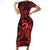 Koa Ikaika Warrior Helmet with Shark Short Sleeve Bodycon Dress Red Kakau Style