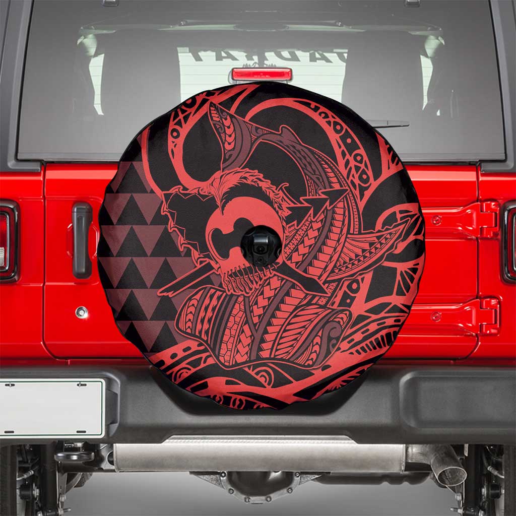 Koa Ikaika Warrior Helmet with Shark Spare Tire Cover Red Kakau Style