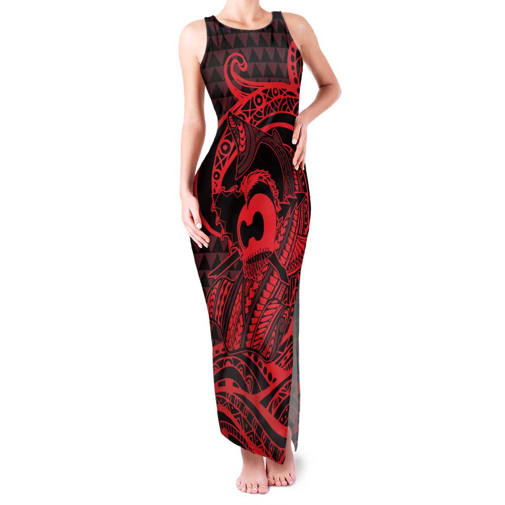 Koa Ikaika Warrior Helmet with Shark Tank Maxi Dress Red Kakau Style