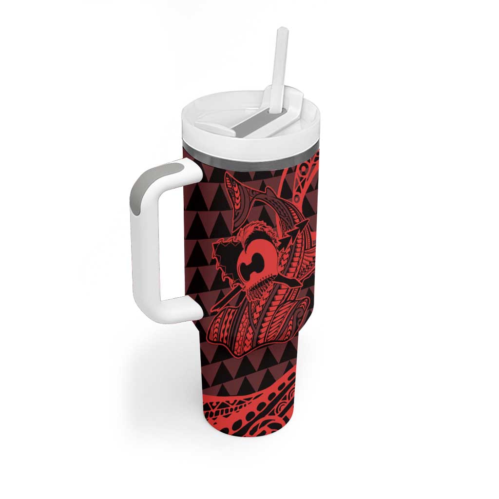 Koa Ikaika Warrior Helmet with Shark Tumbler With Handle Red Kakau Style