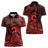 Koa Ikaika Warrior Helmet with Shark Women Polo Shirt Red Kakau Style