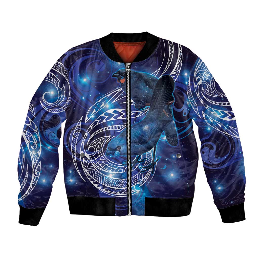 North Island Kokako and South Island Kokako Bomber Jacket New Zealand Native Bird with Galaxy Vibe