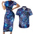 North Island Kokako and South Island Kokako Couples Matching Short Sleeve Bodycon Dress and Hawaiian Shirt New Zealand Native Bird with Galaxy Vibe