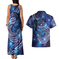 North Island Kokako and South Island Kokako Couples Matching Tank Maxi Dress and Hawaiian Shirt New Zealand Native Bird with Galaxy Vibe LT9 - Polynesian Pride