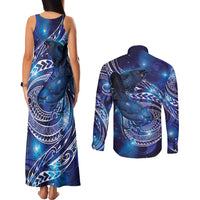 North Island Kokako and South Island Kokako Couples Matching Tank Maxi Dress and Long Sleeve Button Shirt New Zealand Native Bird with Galaxy Vibe LT9 - Polynesian Pride