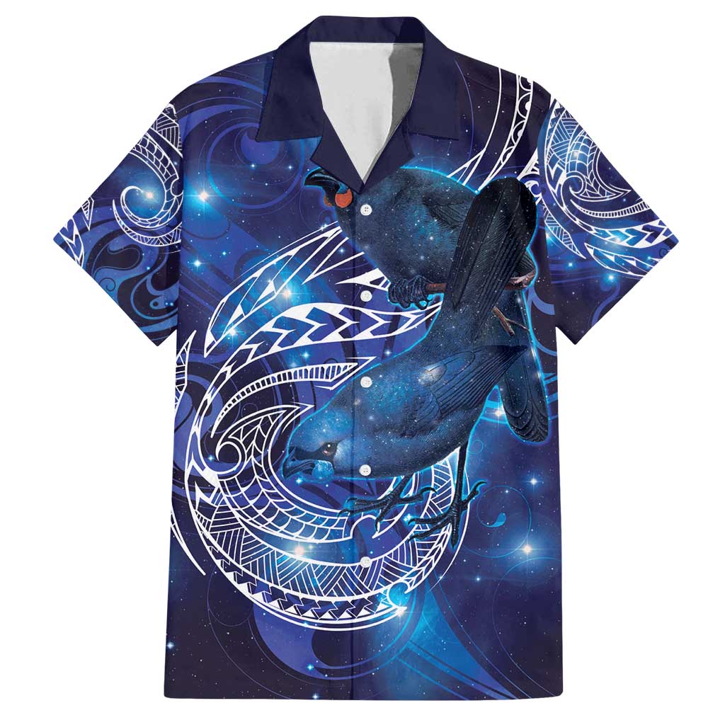 North Island Kokako and South Island Kokako Family Matching Long Sleeve Bodycon Dress and Hawaiian Shirt New Zealand Native Bird with Galaxy Vibe LT9 Dad's Shirt - Short Sleeve Galaxy - Polynesian Pride