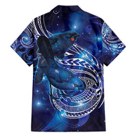 North Island Kokako and South Island Kokako Family Matching Long Sleeve Bodycon Dress and Hawaiian Shirt New Zealand Native Bird with Galaxy Vibe LT9 - Polynesian Pride