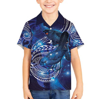 North Island Kokako and South Island Kokako Family Matching Long Sleeve Bodycon Dress and Hawaiian Shirt New Zealand Native Bird with Galaxy Vibe LT9 Son's Shirt Galaxy - Polynesian Pride