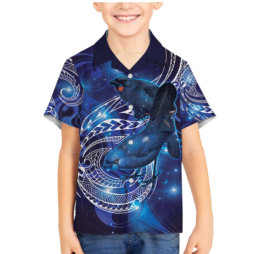 North Island Kokako and South Island Kokako Family Matching Mermaid Dress and Hawaiian Shirt New Zealand Native Bird with Galaxy Vibe