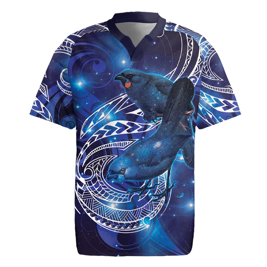 North Island Kokako and South Island Kokako Rugby Jersey New Zealand Native Bird with Galaxy Vibe