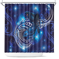 North Island Kokako and South Island Kokako Shower Curtain New Zealand Native Bird with Galaxy Vibe LT9 Galaxy - Polynesian Pride