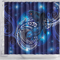 North Island Kokako and South Island Kokako Shower Curtain New Zealand Native Bird with Galaxy Vibe LT9 - Polynesian Pride
