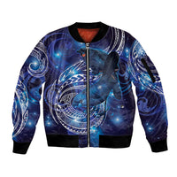 North Island Kokako and South Island Kokako Sleeve Zip Bomber Jacket New Zealand Native Bird with Galaxy Vibe LT9 Unisex Galaxy - Polynesian Pride