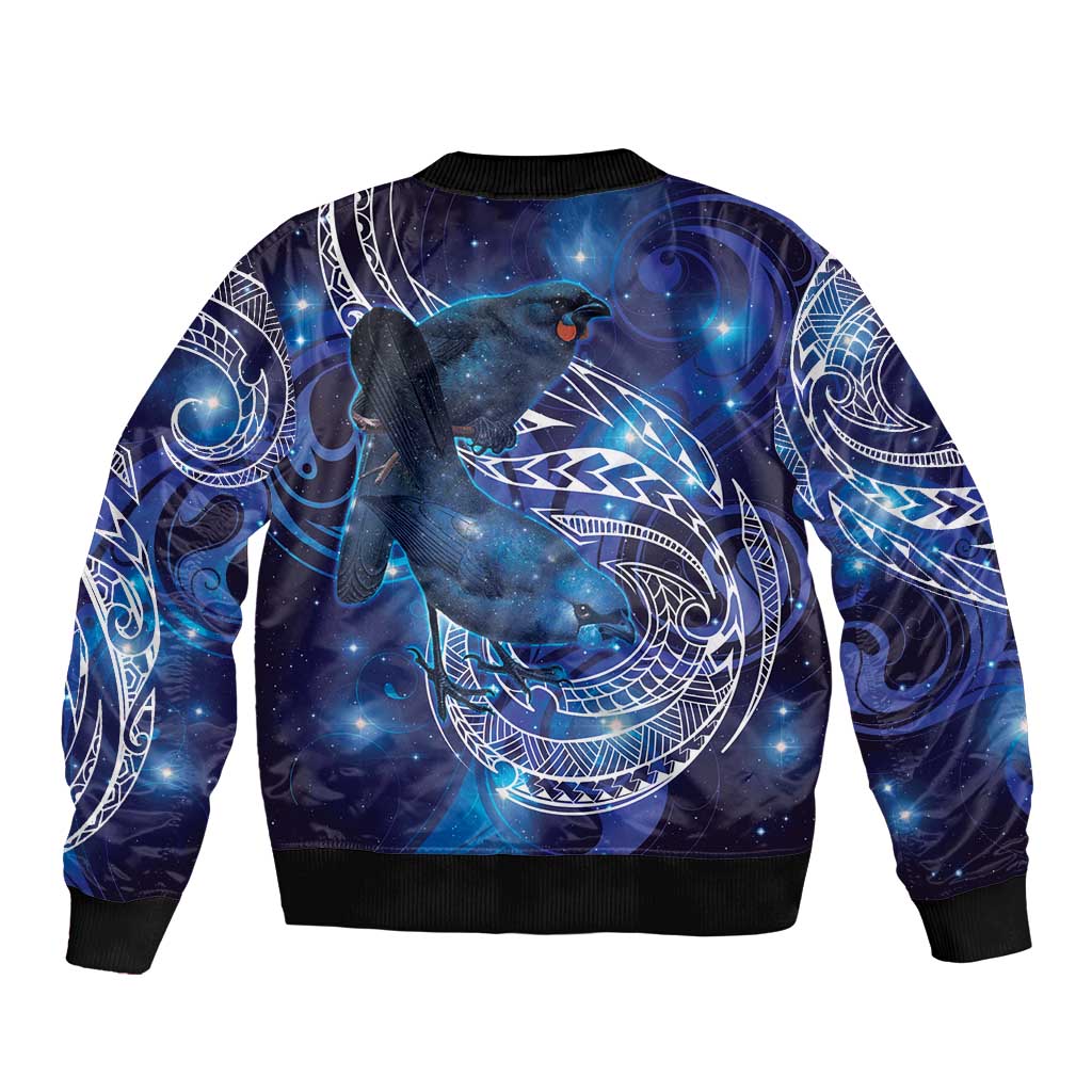 North Island Kokako and South Island Kokako Sleeve Zip Bomber Jacket New Zealand Native Bird with Galaxy Vibe LT9 - Polynesian Pride