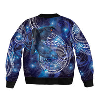 North Island Kokako and South Island Kokako Sleeve Zip Bomber Jacket New Zealand Native Bird with Galaxy Vibe LT9 - Polynesian Pride