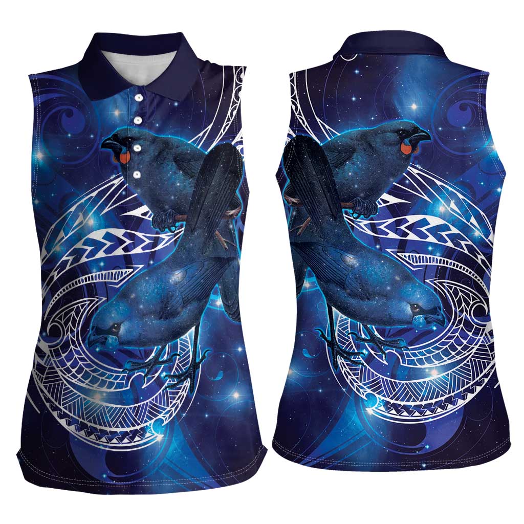 North Island Kokako and South Island Kokako Women Sleeveless Polo Shirt New Zealand Native Bird with Galaxy Vibe LT9 - Polynesian Pride