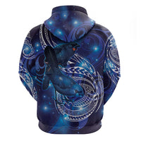 North Island Kokako and South Island Kokako Zip Hoodie New Zealand Native Bird with Galaxy Vibe LT9 - Polynesian Pride